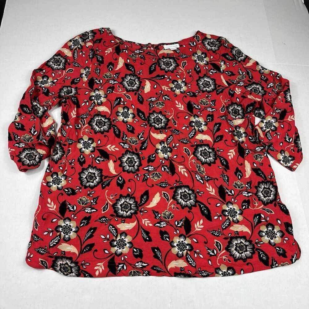 J.Jill Blouse Floral Boho Flowy Cottagecore Work Shirt 3/4 Sleeve Top PL PETITES